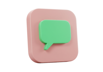 Isolated Message Box Icon, Green Speech Bubble, Pastel Pink Platform for Social Media Sites