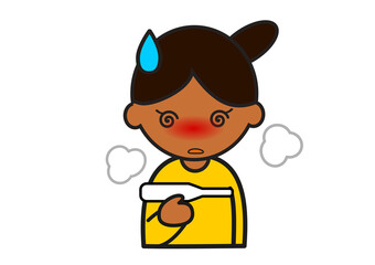 体温計を持つ発熱した中東系の女の子