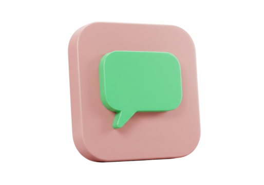 Isolated Message Box Icon, Green Speech Bubble, Pastel Pink Platform for Social Media Sites
