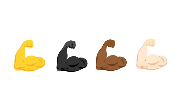 Set of Flexed Arm Muscle Icons in Different Skin Tones Vector Illustration