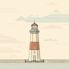 Sleek Lighthouse Line Art in Flat Style