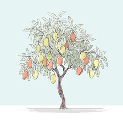 Sleek Mango Tree Silhouette in Flat Vector