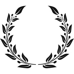 Black Laurel Wreath Circular Frame With Berries And Leaves On Transparent Background Elegant Award Symbol Vector Illustration