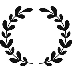 Black Laurel Wreath Decoration Element Symbolizing Achievement and Victory with Transparent Background