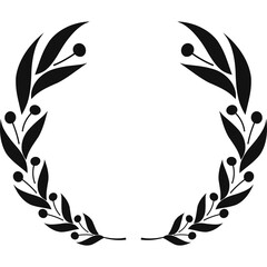 Black Laurel Wreath Decorative Border Emblem with Leaves and Berries on Transparent Background Vector Graphic