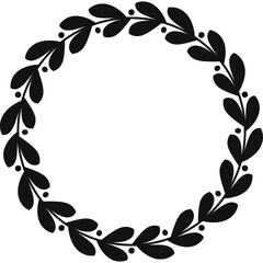 Black Laurel Wreath Frame Isolated on Transparent Background Decorative Circular Border Element for Organic Design and Celebratory Themes
