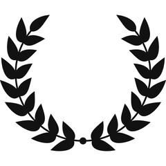 Black Laurel Wreath Symbol Representing Victory Achievement and Success on Transparent Background