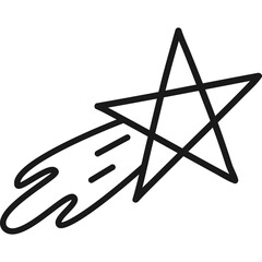 Black Line Drawing Of A Shooting Star Icon With A Trailing Effect Isolated On A Transparent Background