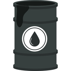 Black Metal Barrel with Oil Spill and Water Drop Icon on Transparent Background Represents Industrial Storage and Hazardous Materials