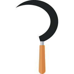 Black Metal Curved Sickle Tool With Wooden Handle Isolated On White Background For Garden Agriculture And Harvesting Tasks
