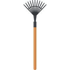Black Metal Fan Rake With Orange Handle For Gardening And Yard Work Isolated On White