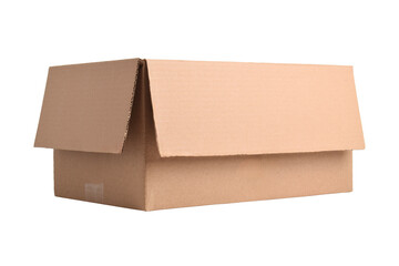 Opened cardboard box isolated on a white background.