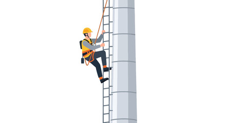 Industrial Employee Ascending Structure Using Ladder And Safety Equipment Illustration