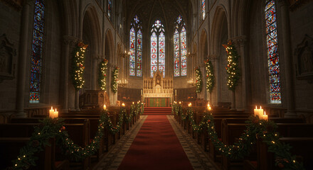 Obraz premium A realistic photo of a midnight Christmas mass in an old Gothic church