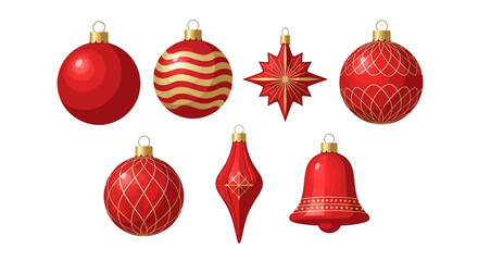 Elegant collection of festive red and gold Christmas ornaments for holiday season decor and joyful celebration designs