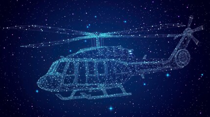 Obraz premium Futuristic helicopter, wireframe style, digital art