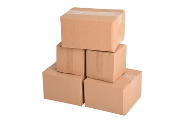 Four cardboard boxes on a white isolated background