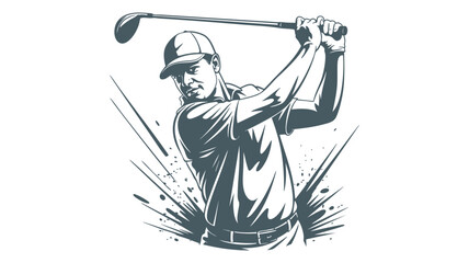 Dynamic golf player swinging club abstract splash art style