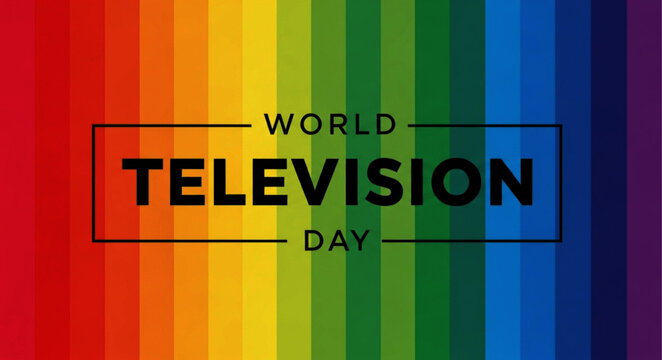 Colorful Vertical Rainbow Stripes with "World Television Day" Text - Powered by Adobe