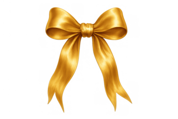 Golden satin bow decoration for gifts and celebrations, adding elegance to special occasions on transparent background