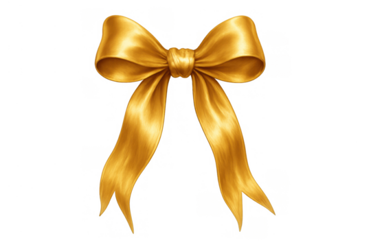 Golden satin bow decoration for gifts and celebrations, adding elegance to special occasions on transparent background