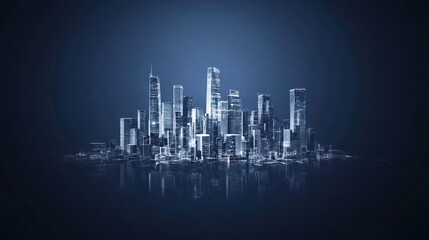 Modern city skyline, dark and reflective