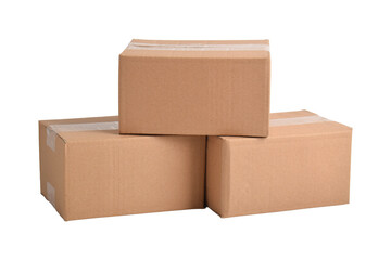 Stack of cardboard boxes on white background