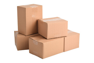Stack of cardboard boxes on white background