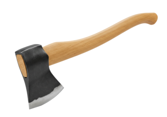 Isolated axe with a wooden handle for chopping wood for campfire or outdoors activities