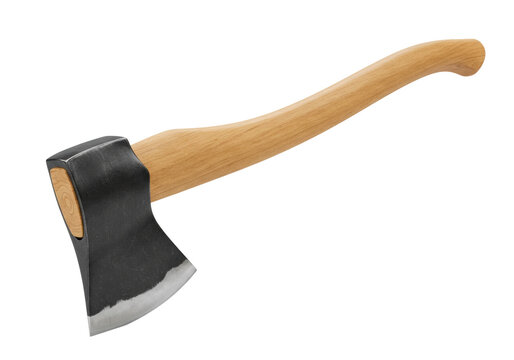 Isolated axe with a wooden handle for chopping wood for campfire or outdoors activities