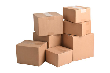 Pile of cardboard boxes isolated on white background