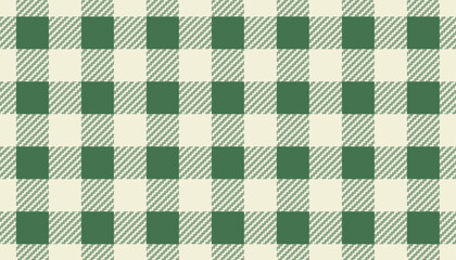 Green and beige gingham seamless pattern. Classic checkered tablecloth background.