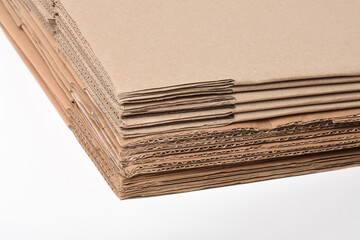 Corrugated cardboard box stack isolated white background