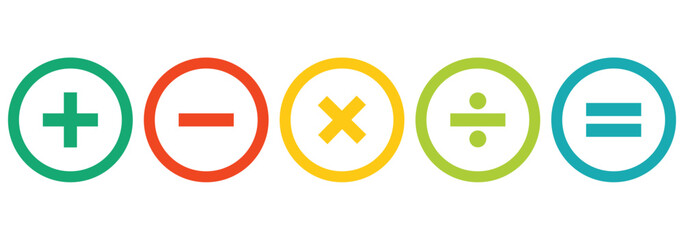 Calculator icon. Calculate symbol. Accounting signs. Finance symbols. Math icons. Plus, minus, equal, division, multiplication. Vector sign.