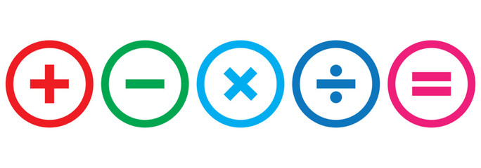 Calculator icon. Calculate symbol. Accounting signs. Finance symbols. Math icons. Plus, minus, equal, division, multiplication. Vector sign.