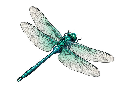 Detailed teal dragonfly insect isolated on transparent background