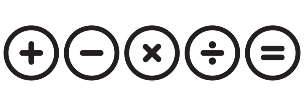 Calculator icon. Calculate symbol. Accounting signs. Finance symbols. Math icons. Plus, minus, equal, division, multiplication. Vector sign.