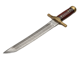 Isolated dagger with decorative blade and handle with crossguard on non-color background