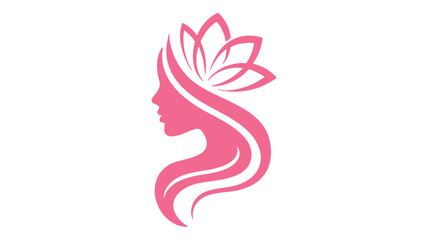 Elegant pink woman's profile with floral hair design logo for beauty and wellness brands