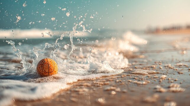 Dynamic basketball splash in ocean waves captures exhilarating moment of sport and summer fun