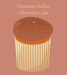 Italian panettone Christmas cake. Flat design of traditional holiday dessert on beige background, isolated. Winter illustration for cards, banners, social media