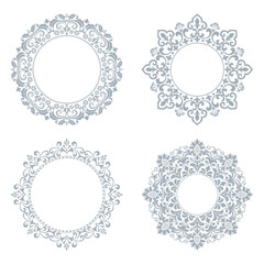 Set of decorative frames Elegant vector element for design in Eastern style, place for text. Floral gray and white borders. Lace illustration for invitations and greeting cards