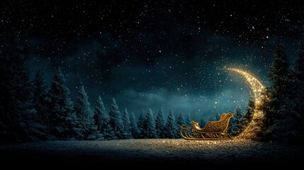 Naklejka premium Magical Christmas Sleigh Under Stars in Winter Wonderland Atmosphere