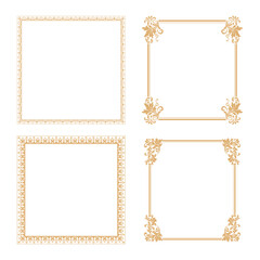Set of decorative frames Elegant vector element for design in Eastern style, place for text. Floral golden and white borders. Lace illustration for invitations and greeting cards