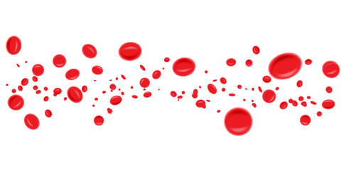 Realistic red blood cells in motion on a white background. Isolated red blood cells for medical and biological visualization materials and healthcare design.