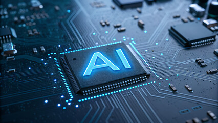 Artificial intelligence concept close up of a computer chip with the letters ai illuminated, representing the future of technology and innovation
