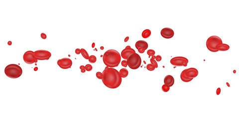 Realistic red blood cells in motion on a white background. Isolated red blood cells for medical and biological visualization materials and healthcare design.