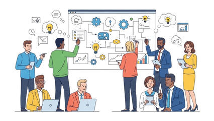Team Collaboration Brainstorming for Project Success with Flowchart