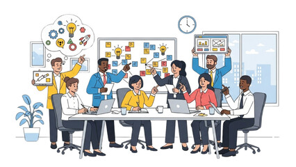 Creative professionals engaged in a strategic planning session, fostering innovation and teamwork