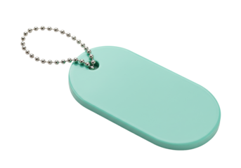 Isolated aqua tag with silver ball chain for key ring, pet, luggage, luggage, label, or keychain